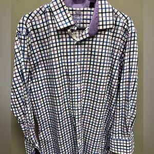 English Laundry Purple, Blue and White Plaid Shirt